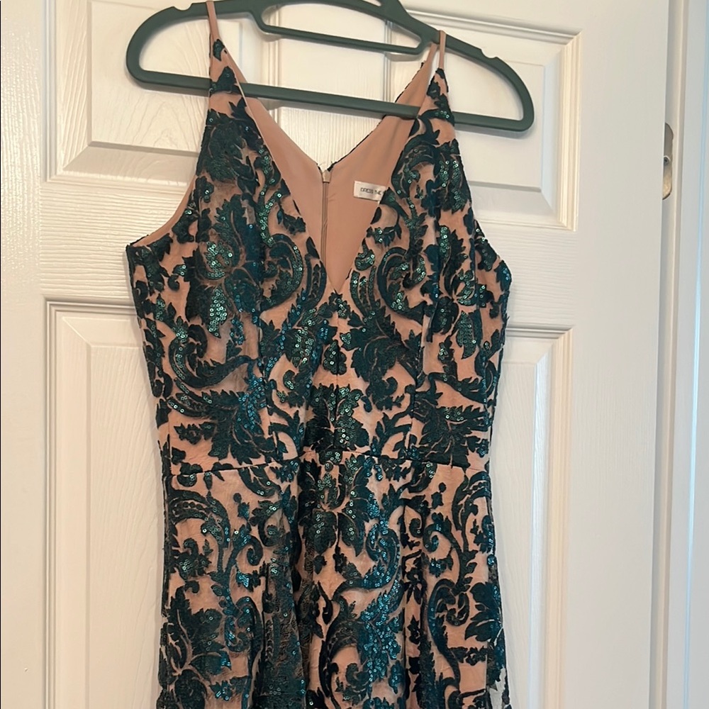 Elegant Teal and Green  and Nude Dress
